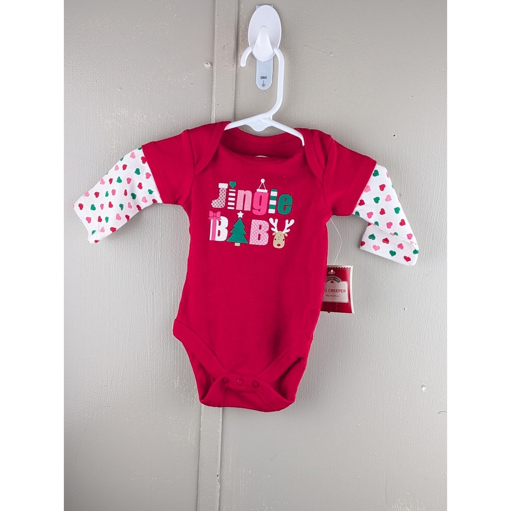Holiday Time Jingle Baby Christmas Bodysuit Newborn Red Heart Sleeves NWT
